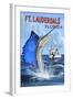 Ft. Lauderdale, Florida - Sailfish Scene-Lantern Press-Framed Art Print