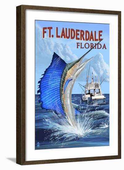 Ft. Lauderdale, Florida - Sailfish Scene-Lantern Press-Framed Art Print