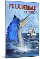 Ft. Lauderdale, Florida - Sailfish Scene-Lantern Press-Mounted Art Print