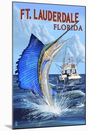 Ft. Lauderdale, Florida - Sailfish Scene-Lantern Press-Mounted Art Print