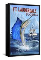 Ft. Lauderdale, Florida - Sailfish Scene-Lantern Press-Framed Stretched Canvas