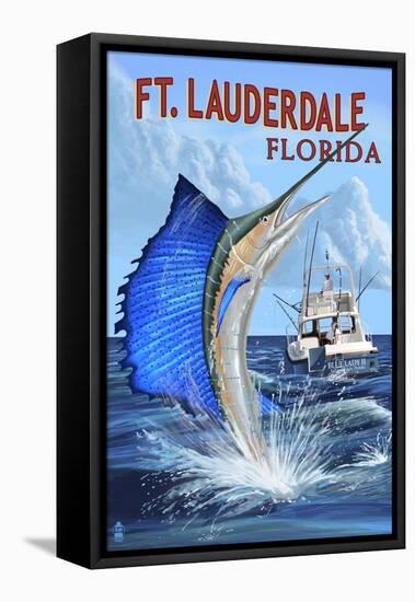 Ft. Lauderdale, Florida - Sailfish Scene-Lantern Press-Framed Stretched Canvas