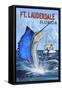 Ft. Lauderdale, Florida - Sailfish Scene-Lantern Press-Framed Stretched Canvas