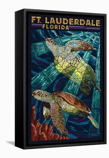 Ft. Lauderdale, Florida - Sea Turtle Paper Mosaic-Lantern Press-Framed Stretched Canvas