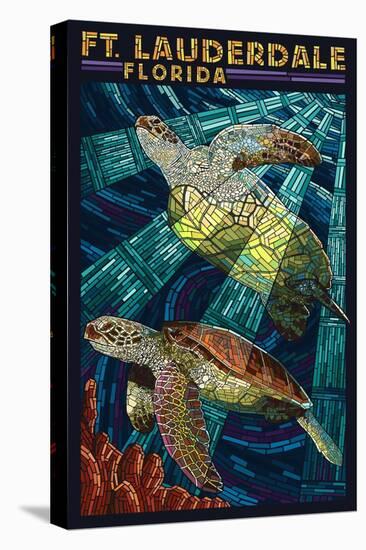 Ft. Lauderdale, Florida - Sea Turtle Paper Mosaic-Lantern Press-Stretched Canvas