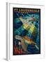 Ft. Lauderdale, Florida - Sea Turtle Paper Mosaic-Lantern Press-Framed Art Print