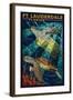 Ft. Lauderdale, Florida - Sea Turtle Paper Mosaic-Lantern Press-Framed Art Print