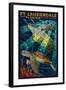 Ft. Lauderdale, Florida - Sea Turtle Paper Mosaic-Lantern Press-Framed Art Print