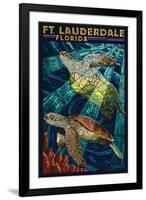 Ft. Lauderdale, Florida - Sea Turtle Paper Mosaic-Lantern Press-Framed Art Print