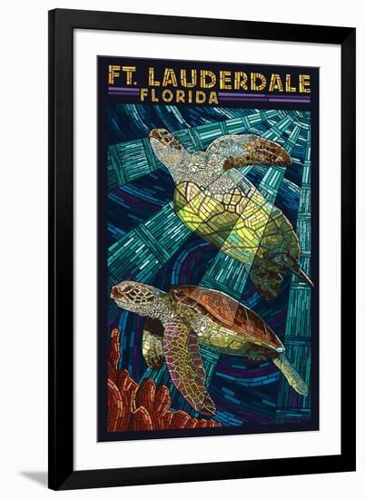 Ft. Lauderdale, Florida - Sea Turtle Paper Mosaic-Lantern Press-Framed Art Print