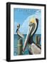 Ft. Myers Beach, Florida - Pelicans-Lantern Press-Framed Art Print