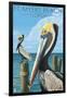 Ft. Myers Beach, Florida - Pelicans-Lantern Press-Framed Art Print