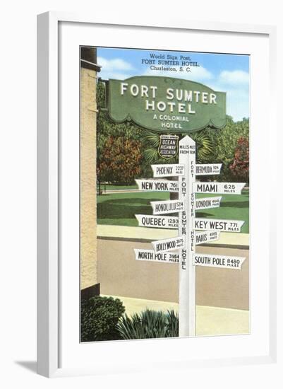 Ft. Sumter Hotel, Distance Markers, Charleston, South Carolina-null-Framed Art Print