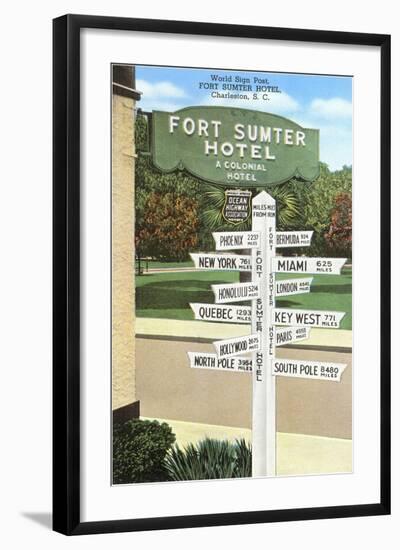 Ft. Sumter Hotel, Distance Markers, Charleston, South Carolina-null-Framed Art Print