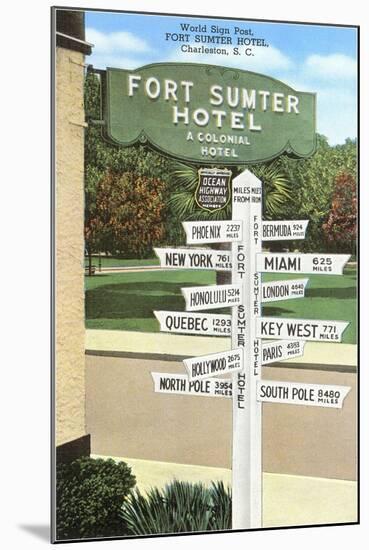 Ft. Sumter Hotel, Distance Markers, Charleston, South Carolina-null-Mounted Art Print