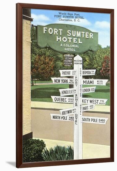 Ft. Sumter Hotel, Distance Markers, Charleston, South Carolina-null-Framed Art Print