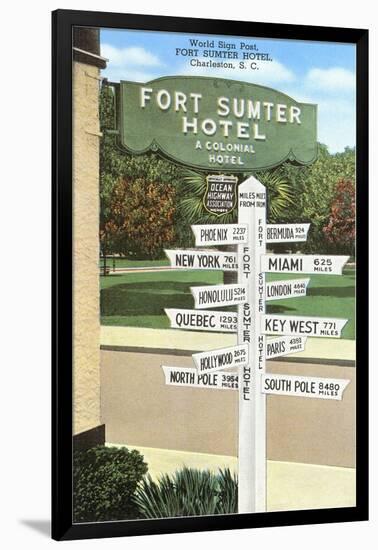 Ft. Sumter Hotel, Distance Markers, Charleston, South Carolina-null-Framed Art Print