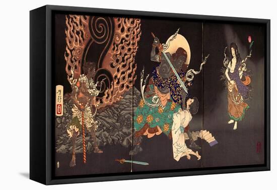 Fudô Threatening Yuten with His Sword-Yoshitoshi Tsukioka-Framed Stretched Canvas