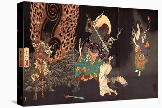 Fudô Threatening Yuten with His Sword-Yoshitoshi Tsukioka-Stretched Canvas