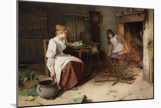 'Fuel for the Fire', 1895 (Pencil and Watercolour)-Carlton Alfred Smith-Mounted Giclee Print