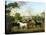 Fünf Rennpferde vor einem englischen Landhaus-null-Stretched Canvas