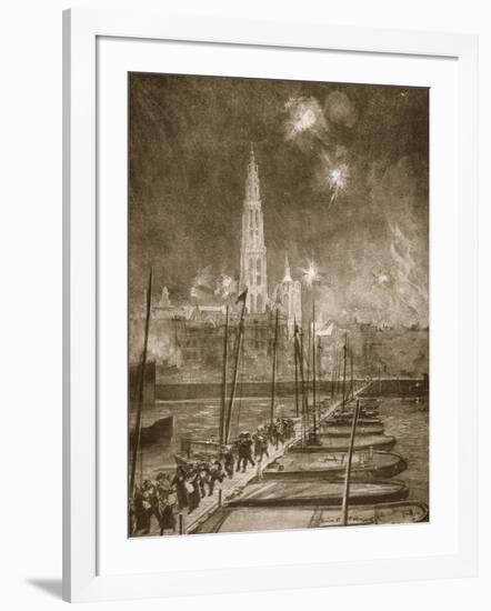 Fugitives from Antwerp Crossing the Pontoon Bridge over the Scheldt (Litho)-Alick P.f. Ritchie-Framed Giclee Print