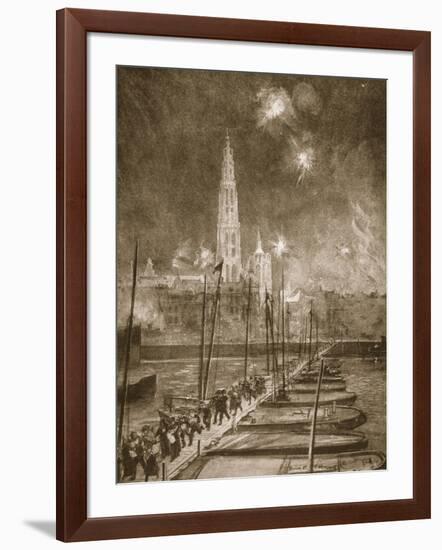 Fugitives from Antwerp Crossing the Pontoon Bridge over the Scheldt (Litho)-Alick P.f. Ritchie-Framed Giclee Print