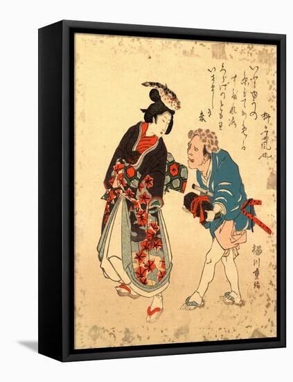 Fugu No Bijin to Kurage No Tomo-Yanagawa Shigenobu-Framed Stretched Canvas