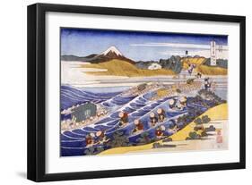 Fuji from the Ford at Kanaya (Colour Woodblock Print)-Katsushika Hokusai-Framed Giclee Print