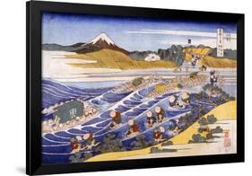 Fuji from the Ford at Kanaya (Colour Woodblock Print)-Katsushika Hokusai-Framed Giclee Print