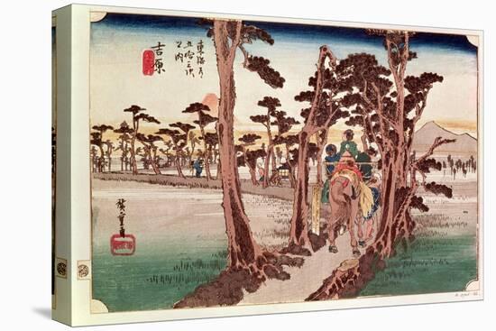 Fuji from Yoshiwara from 53 Stations of the Tokaido, c.1833-Ando Hiroshige-Stretched Canvas