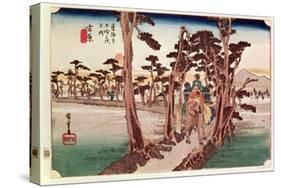 Fuji from Yoshiwara from 53 Stations of the Tokaido, c.1833-Ando Hiroshige-Stretched Canvas