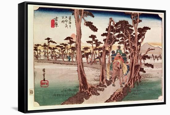 Fuji from Yoshiwara from 53 Stations of the Tokaido, c.1833-Ando Hiroshige-Framed Stretched Canvas