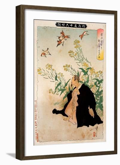 Fujiwara No Sanekata's Obsession with the Sparrows, Thirty-Six Transformations-Yoshitoshi Tsukioka-Framed Giclee Print