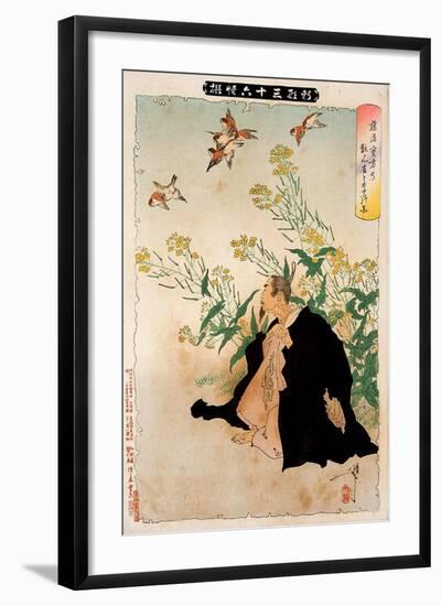 Fujiwara No Sanekata's Obsession with the Sparrows, Thirty-Six Transformations-Yoshitoshi Tsukioka-Framed Giclee Print