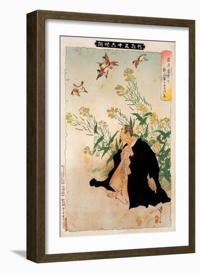 Fujiwara No Sanekata's Obsession with the Sparrows, Thirty-Six Transformations-Yoshitoshi Tsukioka-Framed Giclee Print