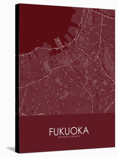 Fukuoka, Japan Red Map-null-Stretched Canvas