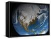 Ful Earth Showing Simulated Clouds Over North America-Stocktrek Images-Framed Stretched Canvas