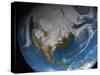 Ful Earth Showing Simulated Clouds Over North America-Stocktrek Images-Stretched Canvas