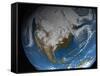 Ful Earth Showing Simulated Clouds Over North America-Stocktrek Images-Framed Stretched Canvas