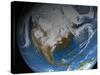 Ful Earth Showing Simulated Clouds Over North America-Stocktrek Images-Stretched Canvas