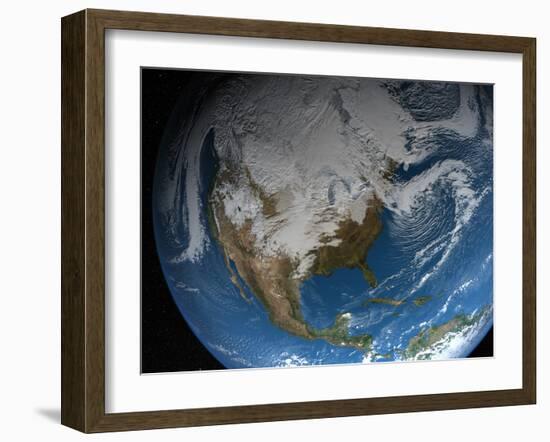 Ful Earth Showing Simulated Clouds Over North America-Stocktrek Images-Framed Premium Photographic Print