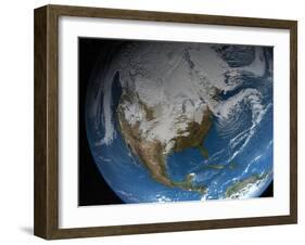 Ful Earth Showing Simulated Clouds Over North America-Stocktrek Images-Framed Premium Photographic Print