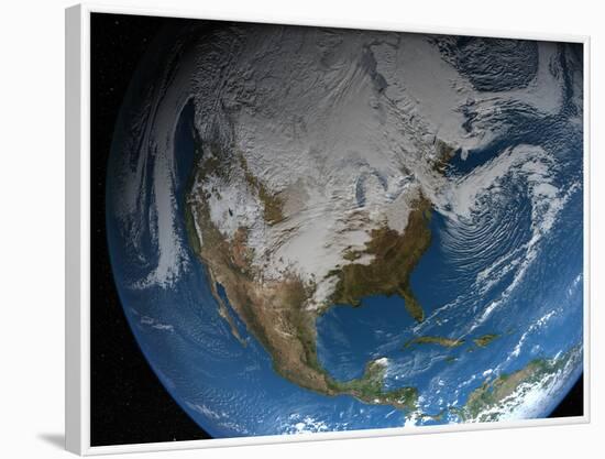 Ful Earth Showing Simulated Clouds Over North America-Stocktrek Images-Framed Photographic Print