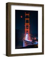 Full blood red moon rising over the Golden Gate Bridge in San Francisco, view from Battery Cranston-David Chang-Framed Photographic Print