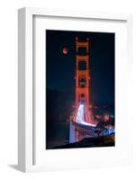 Full blood red moon rising over the Golden Gate Bridge in San Francisco, view from Battery Cranston-David Chang-Framed Photographic Print