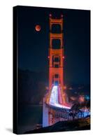 Full blood red moon rising over the Golden Gate Bridge in San Francisco, view from Battery Cranston-David Chang-Stretched Canvas