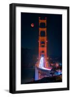 Full blood red moon rising over the Golden Gate Bridge in San Francisco, view from Battery Cranston-David Chang-Framed Premium Photographic Print