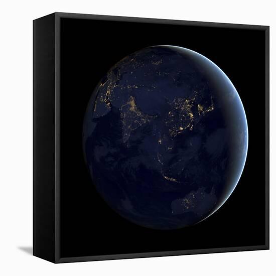 Full Earth at Night Showing City Lights of Asia And Australia-Stocktrek Images-Framed Stretched Canvas