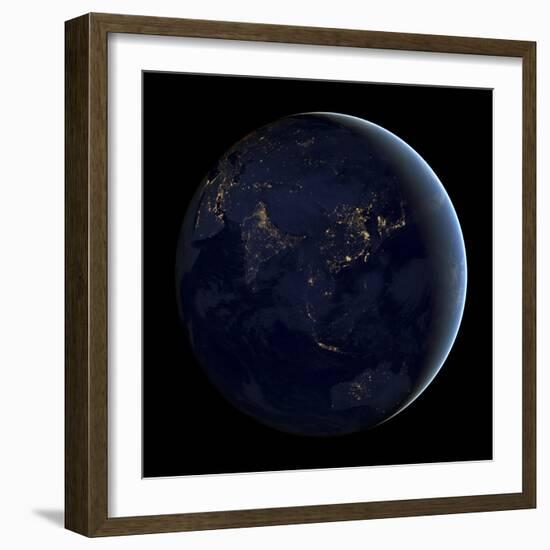 Full Earth at Night Showing City Lights of Asia And Australia-Stocktrek Images-Framed Photographic Print